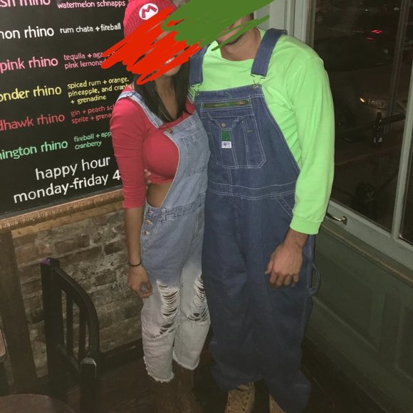 Distressed Overall Jeans, bleached ombre light blue denim - 90s Style - Picture 3 of 8